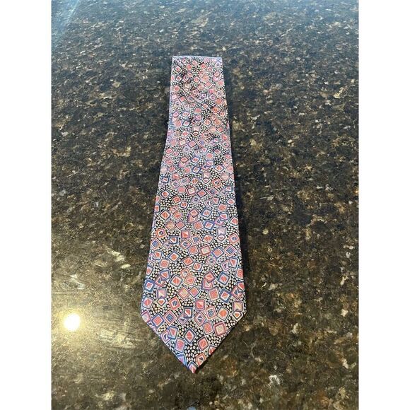 Vintage, Luxury Christian Dior Monsieur Men's Tie Silver Blue Geometric Pattern - Picture 3 of 4